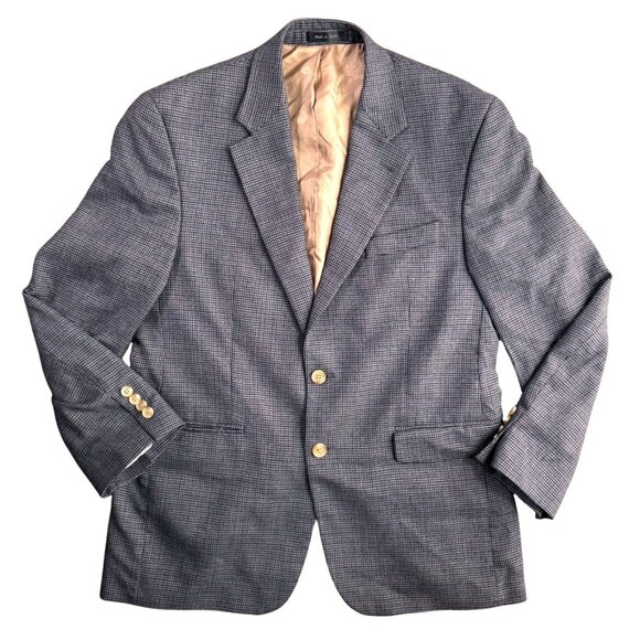 Ralph Lauren Mens Houndstooth Blazer‎ 40R Wool Gray Blue Checkered 2 Button Prep - Picture 1 of 7